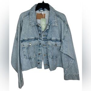 H&M Blue Long Sleeve Oversized Slouchy Boxy Denim Jacket Size Large